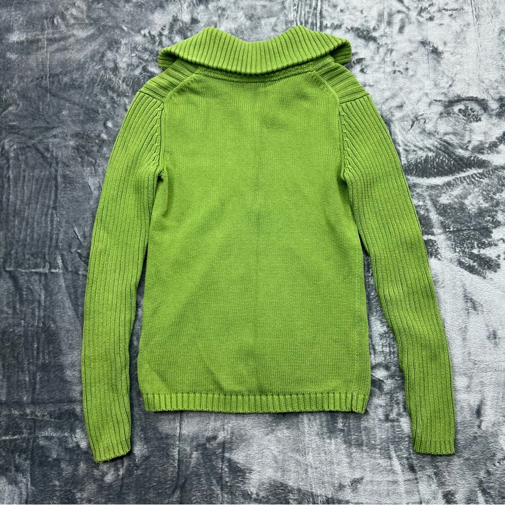VTG Tommy Hilfiger Woman’s Green Size M 1/2 Zip Shawl Sweater Embroidered Crest - Picture 3 of 8
